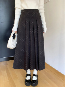 imimtuan | Chân Váy Midi Xòe Phối Chấm Bi Cao Waist