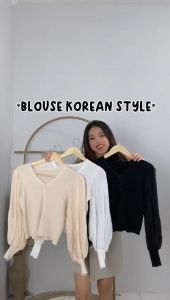 AJWShop [XB] Atasan Korean Style Wanita Import Rajut Premium Lengan Panjang | Atasan Kondangan Wanita Kekinian Lengan Balon Mewah dan Elegan | Baju Korean Style Wanita Lengan Panjang Rajut Impor Premium | Dress Kondangan Remaja Kekinian Korean Style