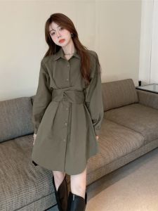 Váy Sơ Mi Dài Tay Ôm Eo Phong Cách Pháp Mùa Xuân 2025 Cho Nữ Váy Chữ a Thường Ngày Váy Ngắn Cổ Polo Bằng Polyester 100%