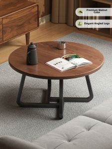 FWTDF | Living Room Balcony Small Apartment Rental Walnut Antique Round Table