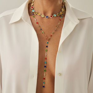 2 Cái/bộ Bohemian Nhiều Màu Sắc Pha Lê Dây Chuyền Vòng Cổ Cho Nữ Hợp Thời Trang Kim Cương Giả Y2K Xương Đòn Y Vòng Cổ Sáng Bóng Trang Sức Quà Tặng