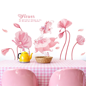 Decal Dán Tường Hoa Cỏ Nàng Tiên Hồng Có Keo Sẵn 130x71cm - Trang Trí Phòng Khách Phòng Ngủ