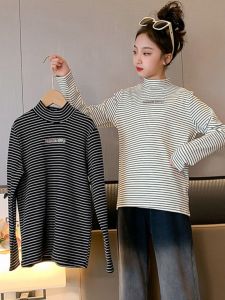 Girl Long Sleeves T-Shirt 2024 New Spring and Autumn K-style Striped Letters Print Kids Tops Girl Undershirt
