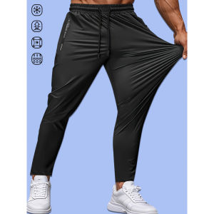 Mens Casual Pants High Elastic Fiber Drawstring Zipper Pocket Quick Dry Sports Pants Baggy Joggers Football Hiking Man Fishing
