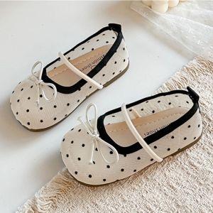 Girls Casual Shoes Polka Dot Mesh Princess Cute Bow Spring Summer 2026 Suitable Toddlers Medium Large Children Wedding Party