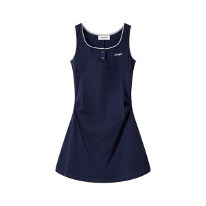 XinmonLee Sweet Youth Slimming Summer French Style Embroidered Lace Collar Patchwork Halter Dress A-Line Skirt One Piece