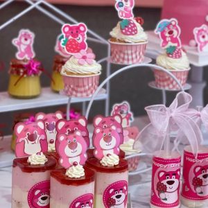 Strawberry Bear Cake Ornaments Dessert Bar Decoration Birthday Plug-in Components Cotton Bear Lotso Rose Red Pusher Car Stickers