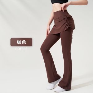 High Waist Bell Bottom Yoga Pants Womens Fitness Sporty Fake Two-Piece Drawstring Slimming Butt Lifting Bare Sensation