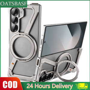 OATSBASF Z Shape Metal Magnetic Borderless Phone Case  For Samsung Z Fold 7/Z Fold 6/Fold 5/W24  with 360°Rotation Bracket Folding Anti-Fall Protective Cover Ultra-Thin