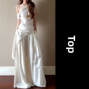 SENWA | Stylish Korean Fashion Summer White Asymmetric Top Wide Leg Pants Set