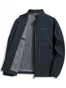 ROMON | Lormen Mens Stand Collar Jacket Casual Fashionable Windproof Spring Autumn New Style Business Leisure Workwear For Middle-Aged And Elderly