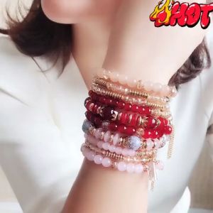 4pcs/set Bohemia Charm Beaded Bracelet Set Women Bracelet For Women Multi-layer Tassel Crystal Beads Adjustable Jewellery Gifts
