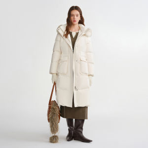 DUSHU | Plus Size Fox Fur Hooded Long Down Coat