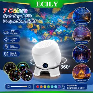 ECILY LED Ocean Projector Light 360° Rotating Dynamic Atmosphere Lamp USB Powered Night Light with Starry Ocean Wave Effect Bedroom Living Room Game Room Decor Gift