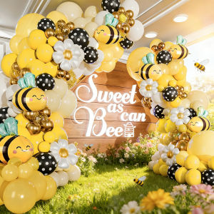 Bee Balloons Garland Kit & Arch - Black Yellow White Bumble Bee Balloons for Gender Reveal Party Baby Shower Decor Honey Bee