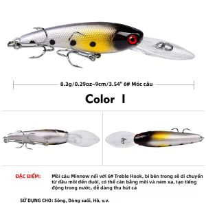 Proberos 90mm Mồi Câu Cá Nổi 83g Mồi Cứng Nhân Tạo Cho Walleye Northern Pike Sturgeon Câu Cá Sông Đại Dương Hồ