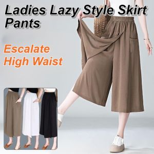 Womens Widelegged Pants Plus Size Draping Casual Cropped Linen Skirt Pants Summer Loose Cool Pants