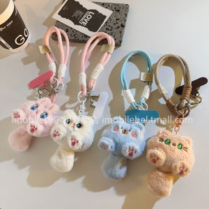 Fun Cartoon Orange Stuffed Cat Tail Doll Phone Case Lanyard Womens Durable Short Knitted Belt Wrist Strap Lanyard Creative Doll Backpack Lanyard Neutral Phone Keychain Lanyard