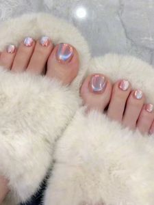 Color Cats Eye Toenail Wear Nail Summer White Aurora Pink Three-Dimensional Diamond-Inlaid Shiny Crystal Toe Small and Short Nail Manicure