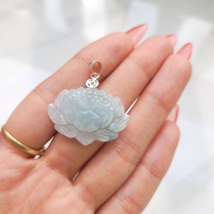 Q461 Mặt Dây Chuyền Hoa Sen Cẩm Thạch Lam Móc bạc ko kén mệnh - Phong Thuỷ TUDO P