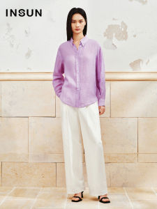 Insun Summer Shirt Lightweight Flax Long Sleeve Pink Purple Womens Business Casual Straight Cut Button up Classic Style