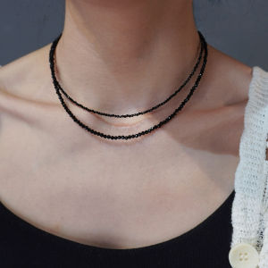 Natural Black Sharp Crystal Long Necklace Fashion Simple Jewelry Versatile Style Stackable Black Long Necklace Non-fading