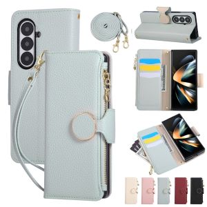 szhaiyu | Crossbody Wrist Strap Leather Phone Case for Samsung Galaxy Z Fold 8 Ultra Fold7 6 5 4 3  Zipper Wallet Soft Card Holder Cover