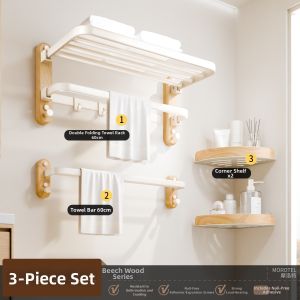 Morotel | No Drilling Bathroom Wooden Towel Rack