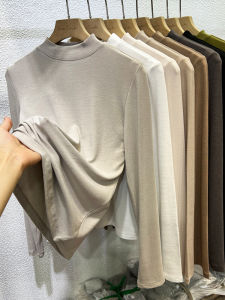 Elegant Long Sleeve Half High Collar T-Shirt Womens Soft Base Shirt Autumn Winter Inner Wear Top Commute Style Korean Version