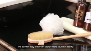 40cm Detachable Head Bath Brush Solid Wood Handle Brush Pig Bristle Brush Dry Brushing Tool