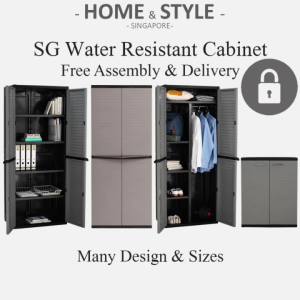 [SG] Optimus Large Storage Cabinet Grey | Heavy Duty Plastic Outdoor Balcony Cabinet |  Corridor Outdoor Space Foyer Balcony Garden Yard Storeroom | Good for storing Gardening Tools Handy-Man Tools Bulky Items Household Items Clothes