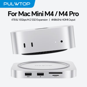 PULWTOP Mac Mini M4 Dock Stand with M.2 SSD Enclosure HDMI 4K 60Hz USB A 2.0 SD/TF Audio for Mac Mini M4/M4 Pro M5 Pro M6