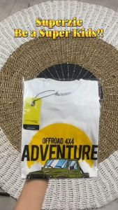 Kaos anak cowok distro karakter kendaraan mobil adventure warna putih bahan adem sablon plastisol