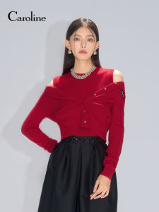 Caroline Classic Red Knitwear Elegant Commute Style Spring 2025 R600103C Womens Premium Fashion Woolen Long Sleeve Cardigan