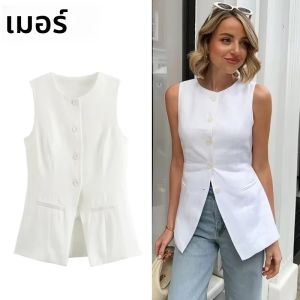 MUJER 2025 สีขาวเสื้อกั๊กผู้หญิงฤดูร้อนเสื้อกั๊กผู้หญิงเสื้อสีชมพูเสื้อกั๊กผู้หญิงStreetwearผู้หญิงปรับแต่งเสื้อกั๊ก