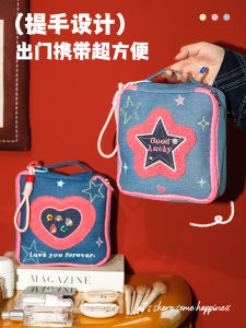 Large Capacity Portable Travel Organizer Bag Denim Makeup Bag Handbag Wash Bag with Partition Cube Shape for Everyone