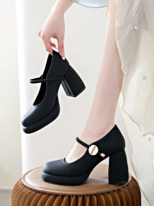 Fashionable Mary Jane Shoes with Buckle Personality Thick Heel round Head Womens Shoes Versatile New Style for Spring 2025