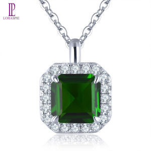 Lohaspie Jewelry Real 1.7 Carats Solid Sterling Silver 925 Pendant Natural Chrome Diopside Pendant 925 Silver Pendant Original Necklace For Women Silver Original 925 Jewelry