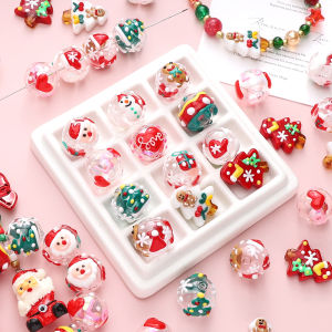 Christmas Tree Glass Painted Hollow Beads DIY Keychain Pendant Handmade Bracelet Material Accessories Fashion Jewelry Parts