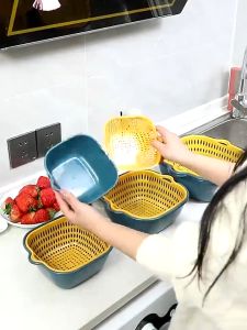 Baskom Tirisan Cuci atau Pengering Sayuran Buah Saringan Multifungsi 6in1