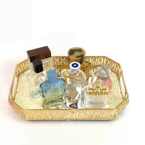 Khay Bát Giác Có Tay Cầm Đựng Nước Hoa Mỹ Phẩm Để Bàn - Màu Vàng Ánh Kim - Khay Kính Để Nước Hoa Sang Trọng Cao Cấp L1