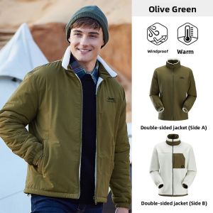 Jeep | Double-Sided Jeep Mens Outdoor Fleece Jacket Waterproof Autumn Winter Warm Coat Cotton Polyester Long Sleeve Casual Jacket