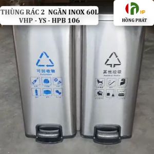 Thùng rác inox trong nhà 2 ngăn dung tích 60L nắp có giảm chấn đạp chân tiện lợi - VHP-YS-HPB-106
