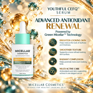 Micellar Cosmetics™ Youthful-CEFQ™ Multi-Antioxidant Anti-Aging Serum | Vitamin C + E + Ferulic Acid + Q10 | Organic Micellar Formula 30ml