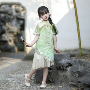 New 2025 Childrens Cheongsam Summer New Chinese Style Hanfu National Style Improved Cheongsam Skirt Childrens Clothing