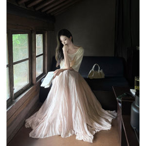 Elegant Pleated Textured Pink Tulle Midi Skirt