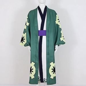 Anime One Piece Wano Country Roronoa Zoro Cosplay Costume Green Kimono Belt Robe Cloak Suit Halloween Carnival Party