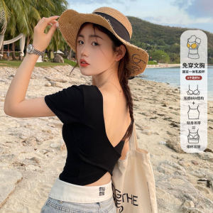 เสื้อยืดแขนสั้นคอเหลี่ยมสีดำเซ็กซี่สำหรับผู้หญิงในช่วงฤดูร้อน เสื้อผ้าทำงานทรงเข้ารูป เสื้อผ้าทำงานแขนสั้นผ้าฝ้ายผสม