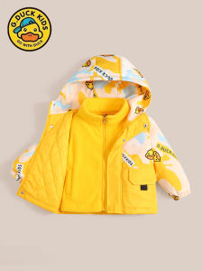 แจ็คเก็ตเด็กลายเป็ดน้อยสีเหลืองชุดเด็กวัยกลางและวัยรุ่นสำหรับเด็กเล็กชายและหญิงชุดสองชิ้นชุดฤดูใบไม้ผลิและฤดูใบไม้ร่วงแจ็คเก็ตผ้าฝ้ายสำหรับเด็กชายและเด็กหญิง