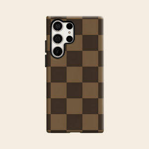 Brown Two Tone Checker Luxury Fashion Full Lens Protective Case for Samsung Galaxy S26 S25 S24 A56 A36 Plus Ultra